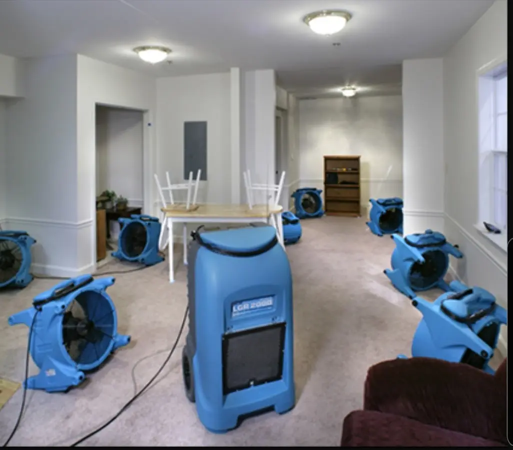 Air movers and dehumidifier setup for Water Extraction & Removal in Scott